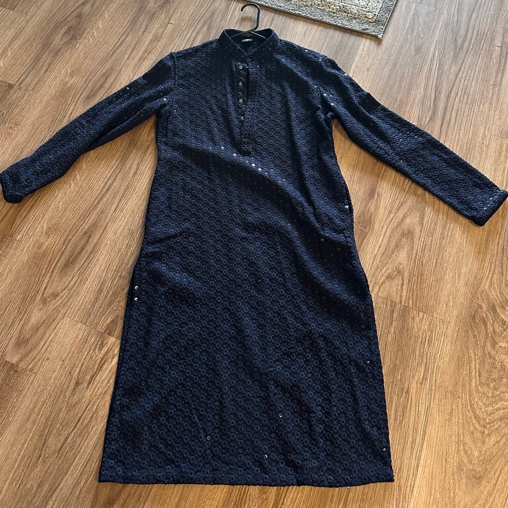 Classic Navy Men's Kurta - Long Sleeve Elegant Design